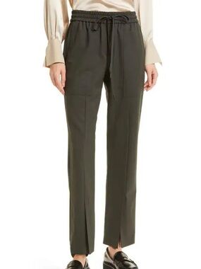 TWP Green Grey Stretch Wool Drawstring Waist Split Hem Pants - Large